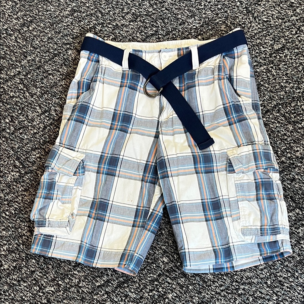Urban Pipeline Blue and White Plaid Cargo Shorts
